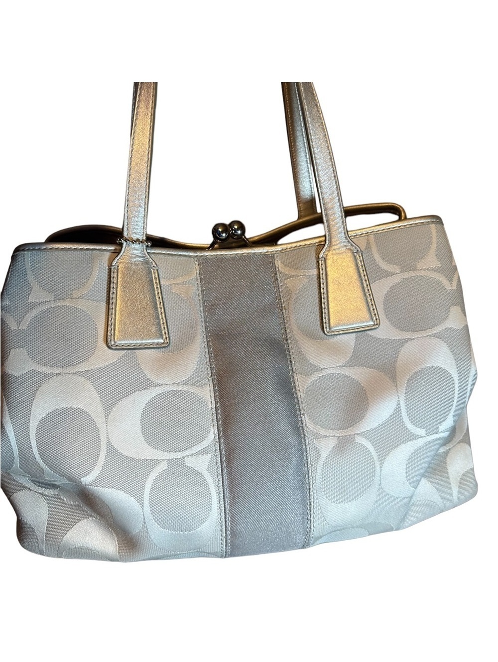 Coach Kisslock large bag silver/gray purple interior - Picture 3 of 9